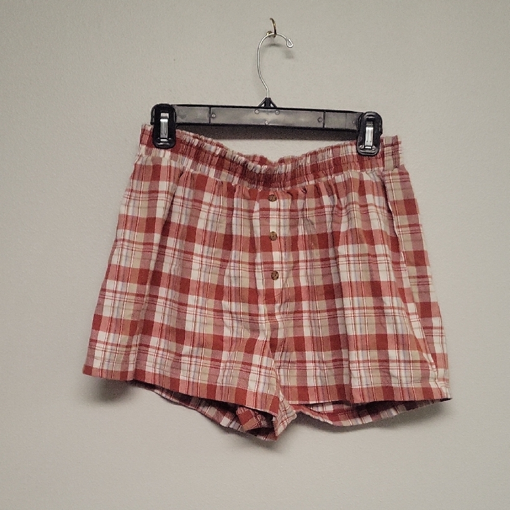 Urban Renewal Red and White Plaid Shorts, Size L